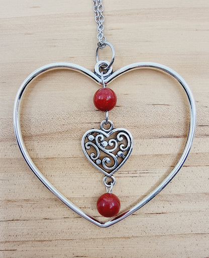 Collier coeur - Jade rouge