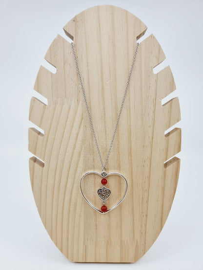 Collier coeur - Jade rouge