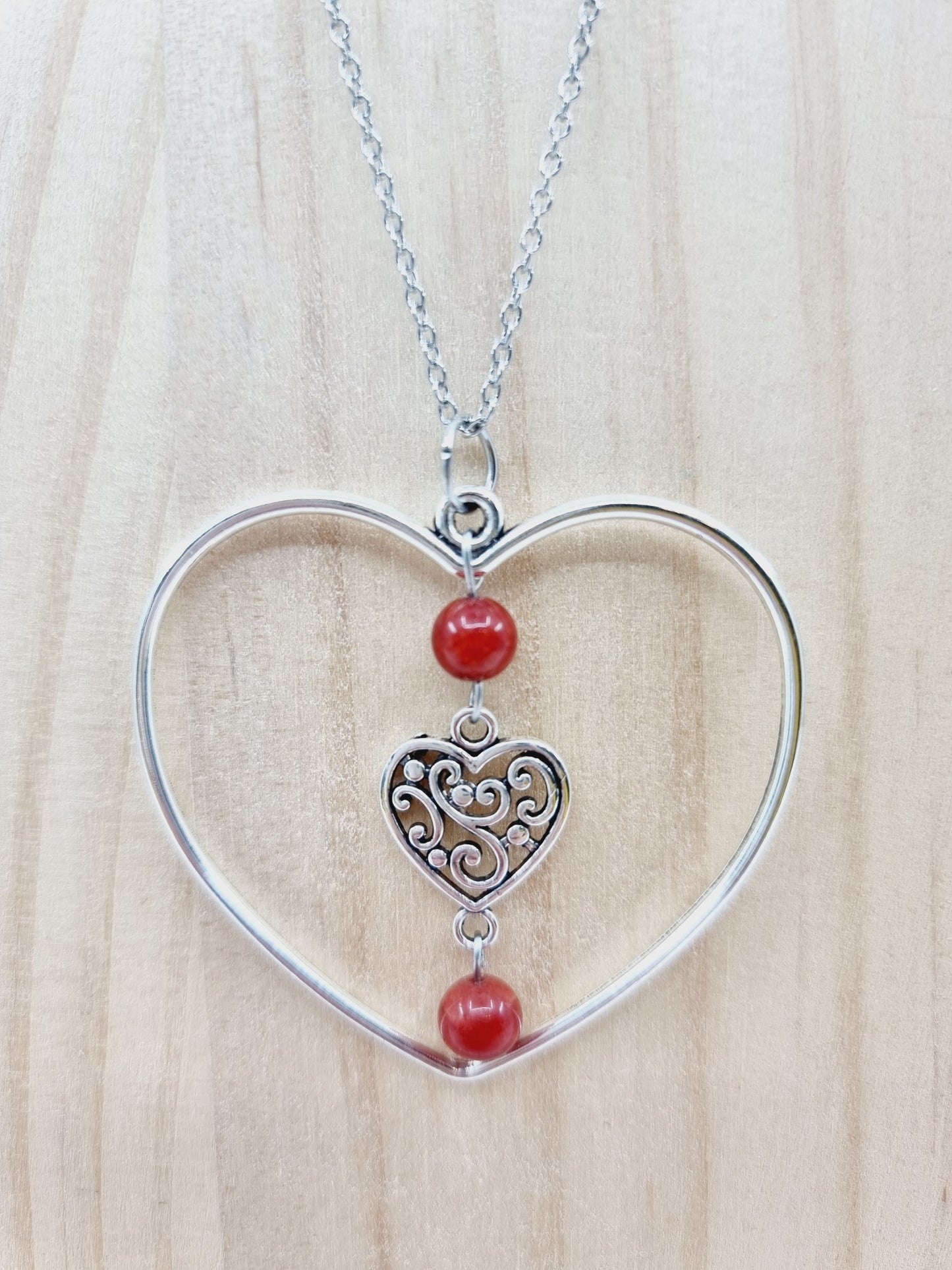 Collier coeur - Jade rouge