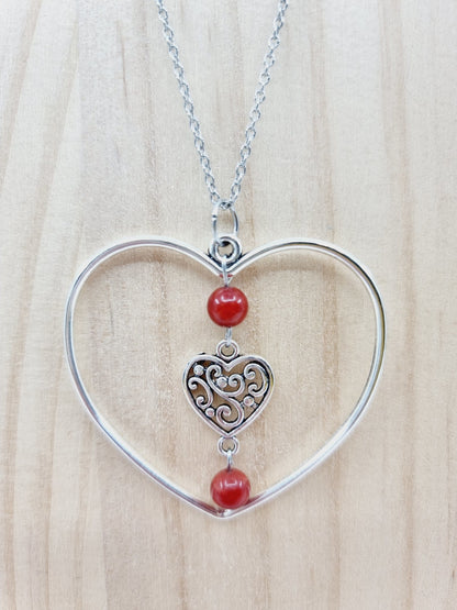 Collier coeur - Jade rouge