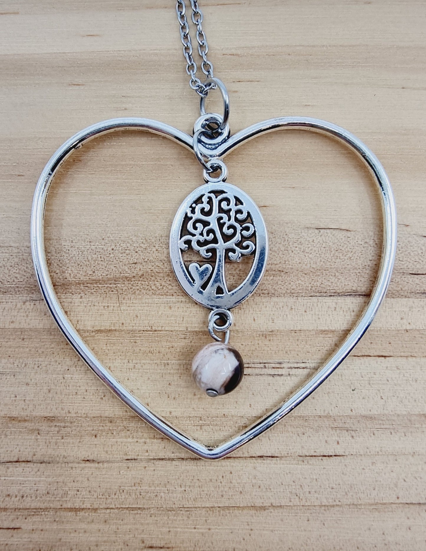 Collier coeur - Jaspe zèbre rose