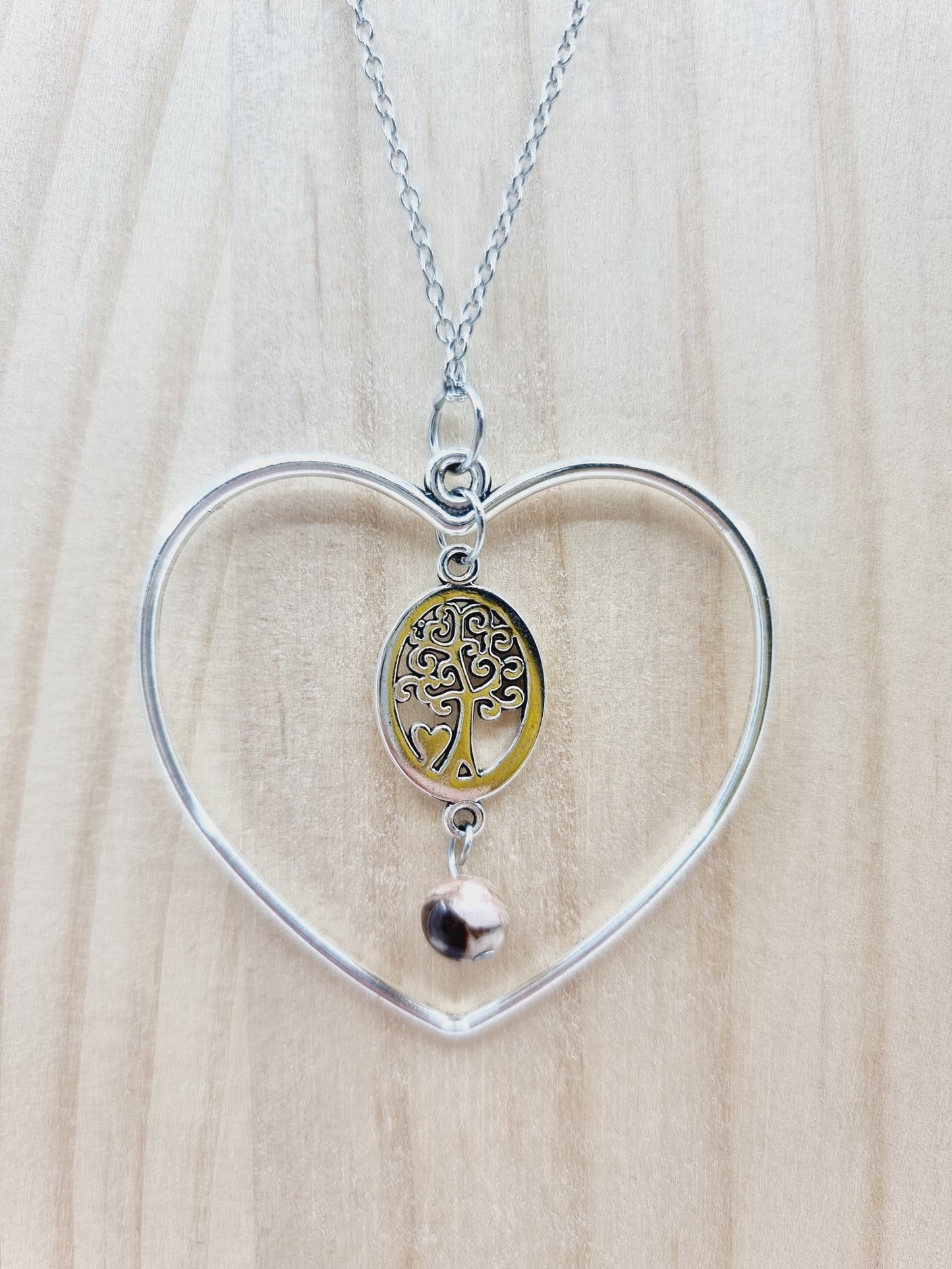 Collier coeur - Jaspe zèbre rose