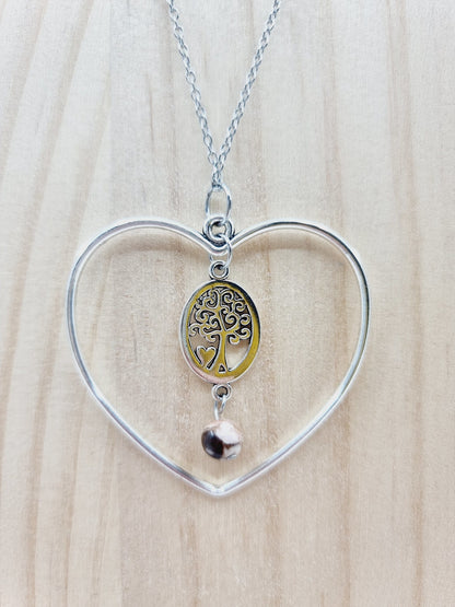 Collier coeur - Jaspe zèbre rose