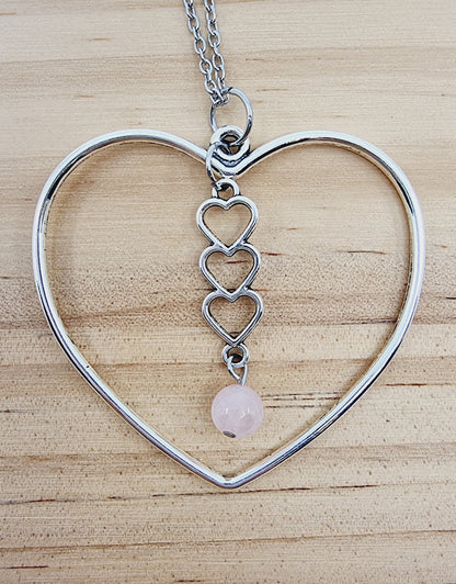 Collier coeur - Quartz rose