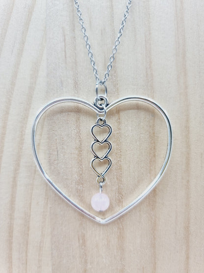Collier coeur - Quartz rose