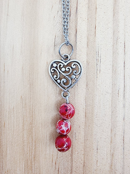 Collier coeur à fioriture  - Jaspe impérial