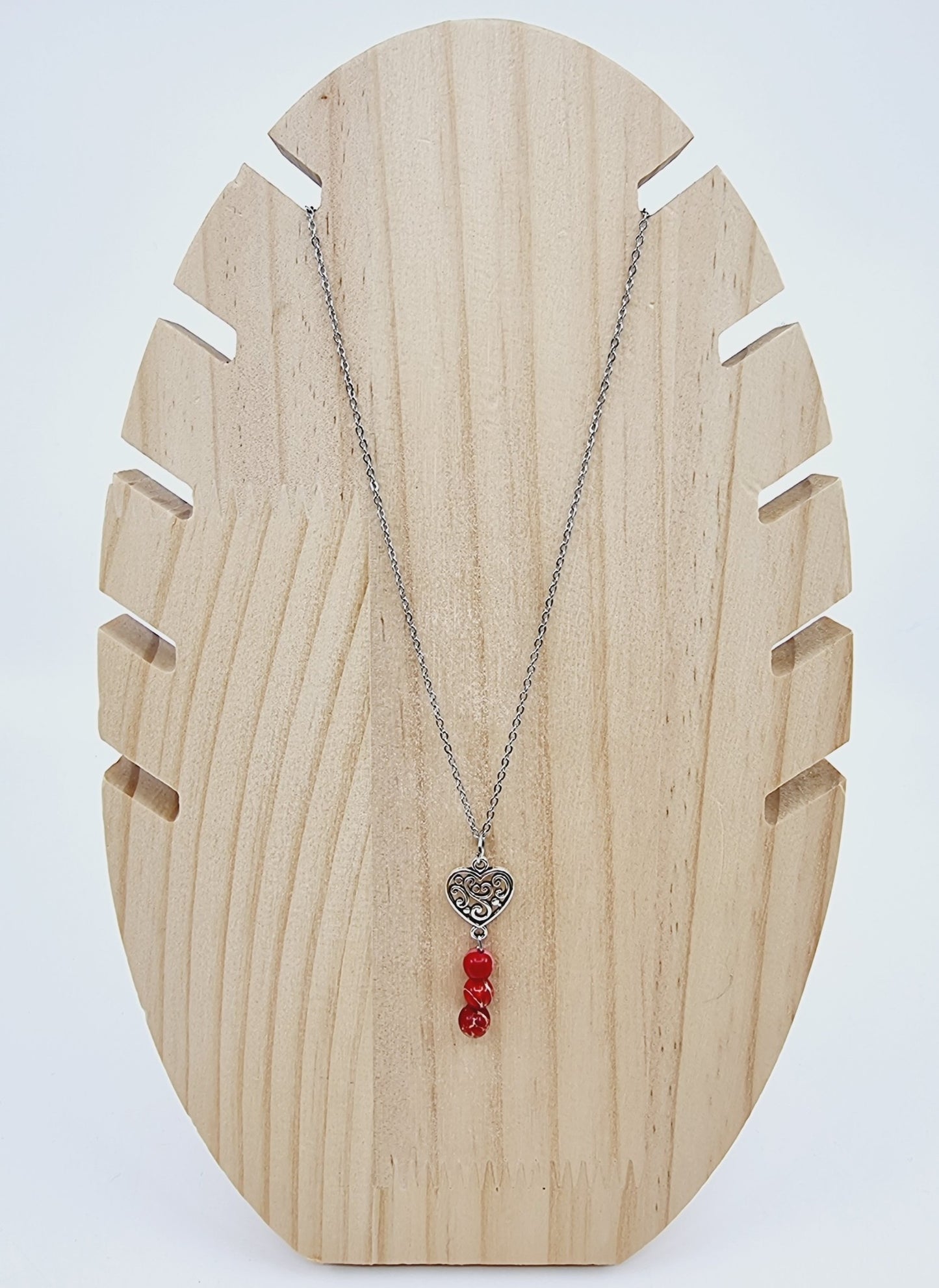 Collier coeur à fioriture  - Jaspe impérial