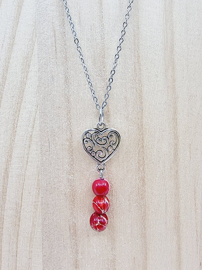 Collier coeur à fioriture  - Jaspe impérial