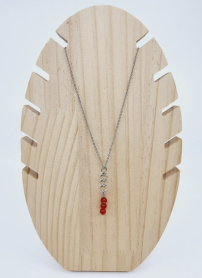 Collier trio de coeurs - Agate rouge