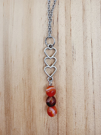 Collier trio de coeurs - Cornaline