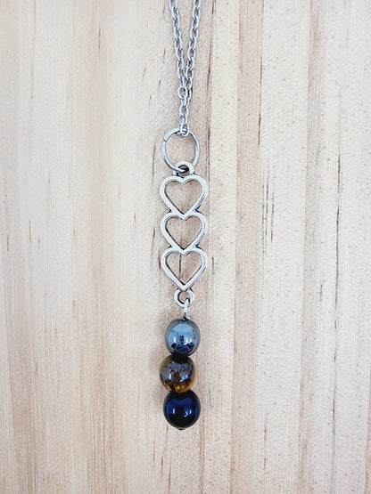 Collier trio de coeurs - Pierres de protection