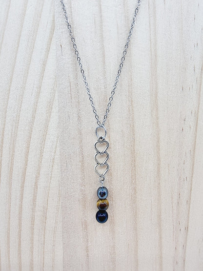 Collier trio de coeurs - Pierres de protection