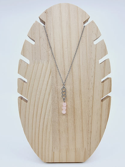 Collier trio de coeurs - Quartz rose