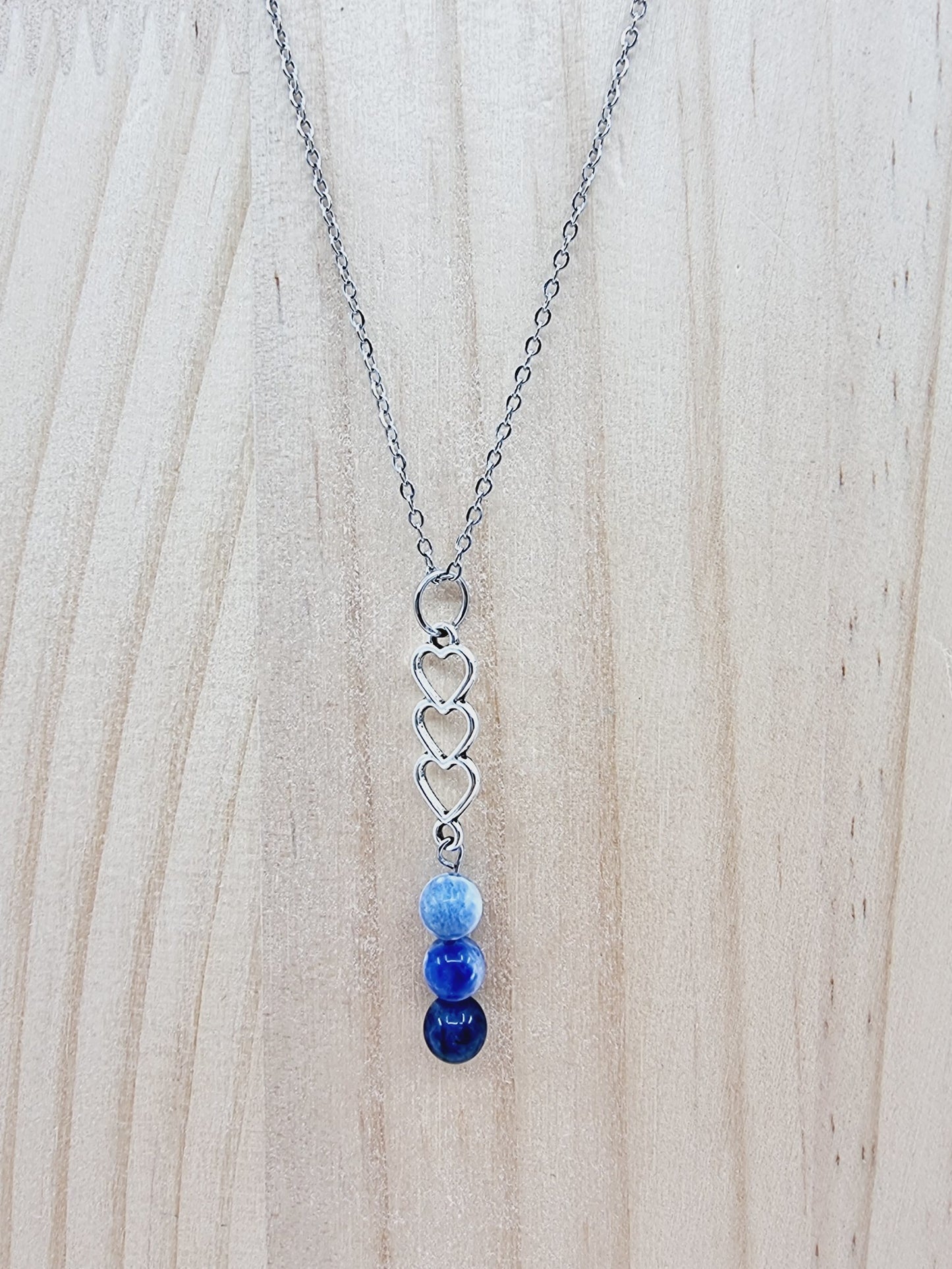 Collier trio de coeurs - Sodalite
