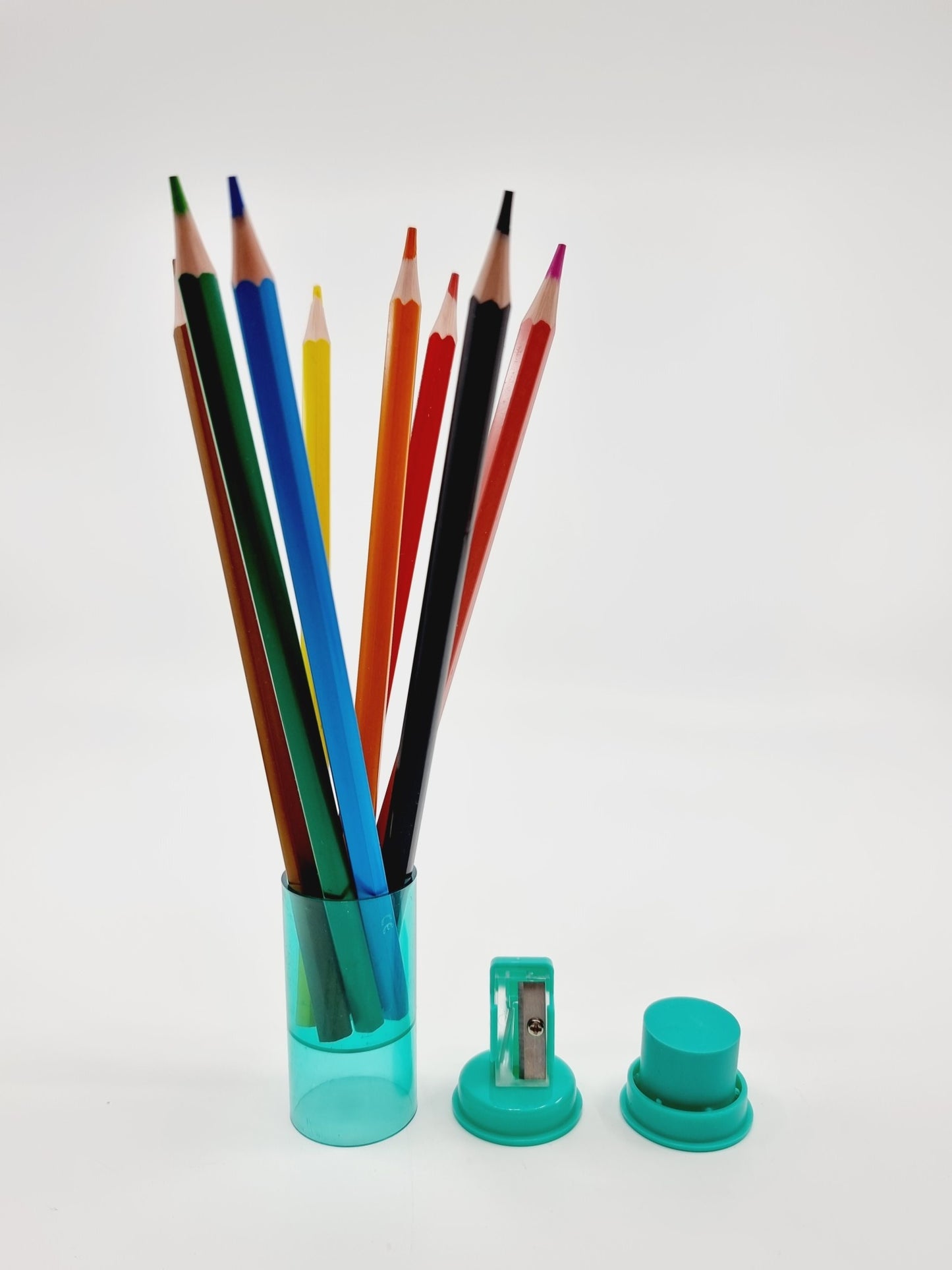 Crayons de couleur avec taille-crayon/gomme - turquoise