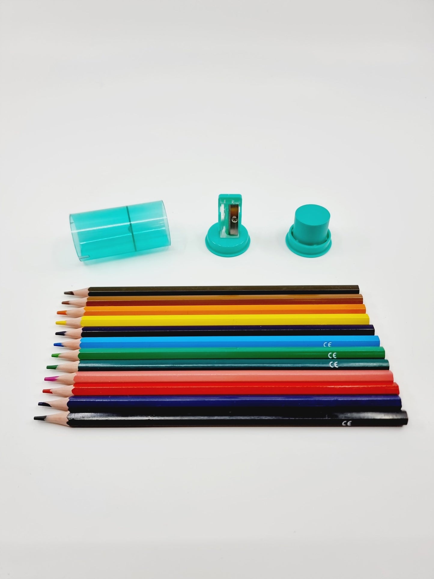 Crayons de couleur avec taille-crayon/gomme - turquoise