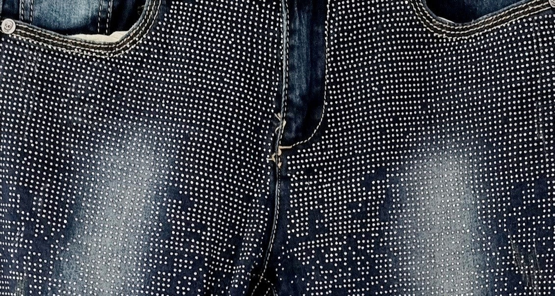 Jeans straight à strass (SIZE : 36)