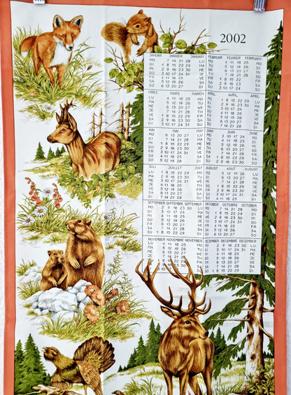 Linge de cuisine - calendrier 2002 animaux (60 X 40 cm )