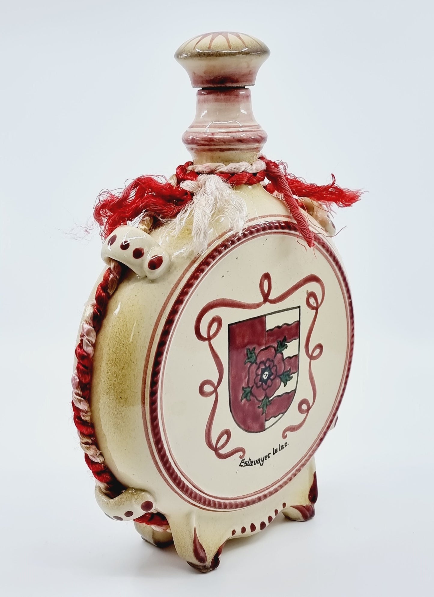 Gourde ancienne à liqueur en céramique - Armoiries de la commune d'Estavayer-le-Lac en Suisse