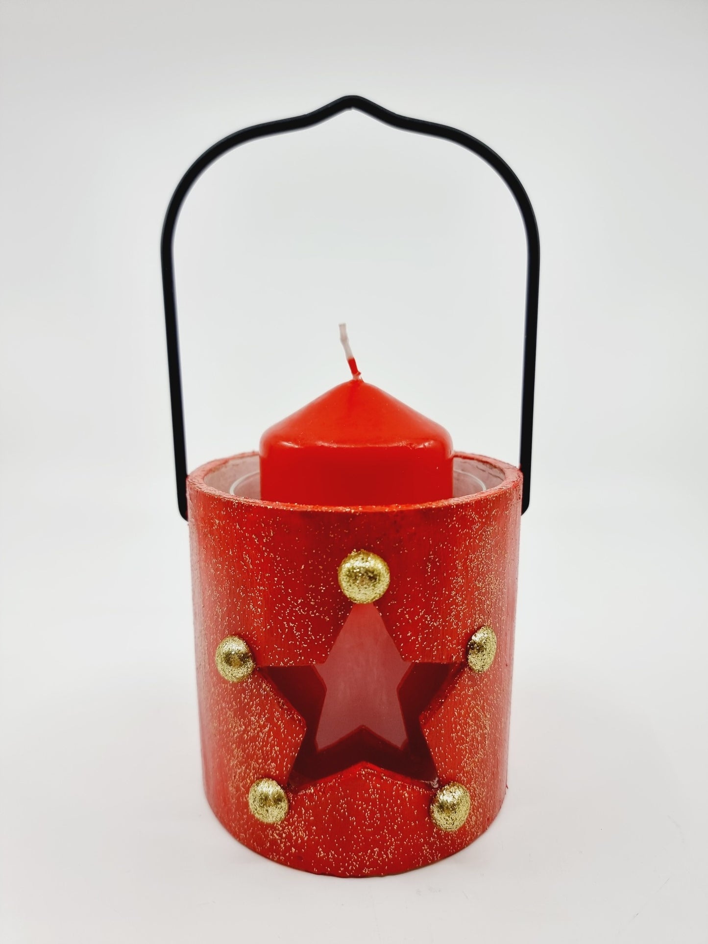 Lanterne rouge de Noël avec bougie - Etoile