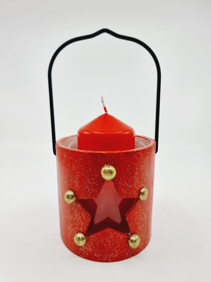 Lanterne rouge de Noël avec bougie - Etoile