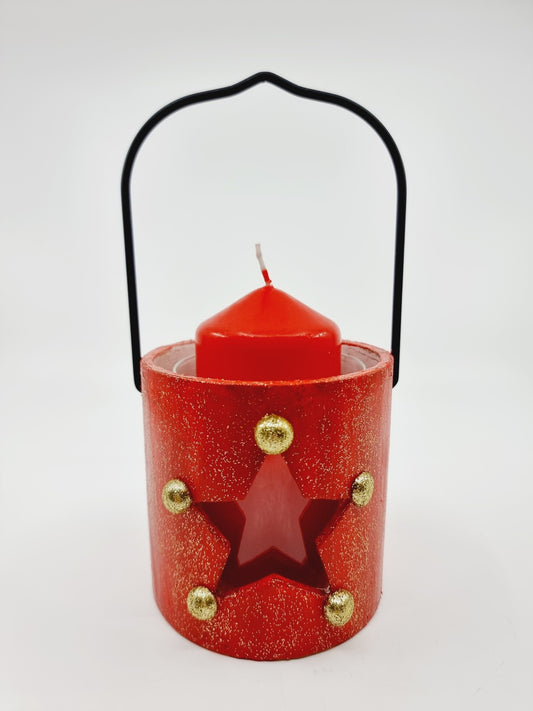 Lanterne rouge de Noël avec bougie - Etoile