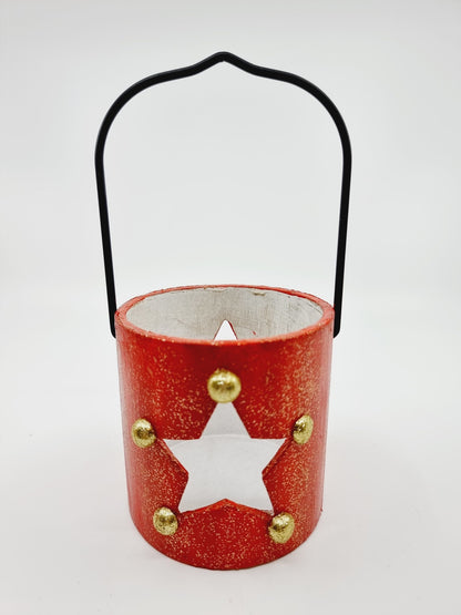 Lanterne rouge de Noël avec bougie - Etoile