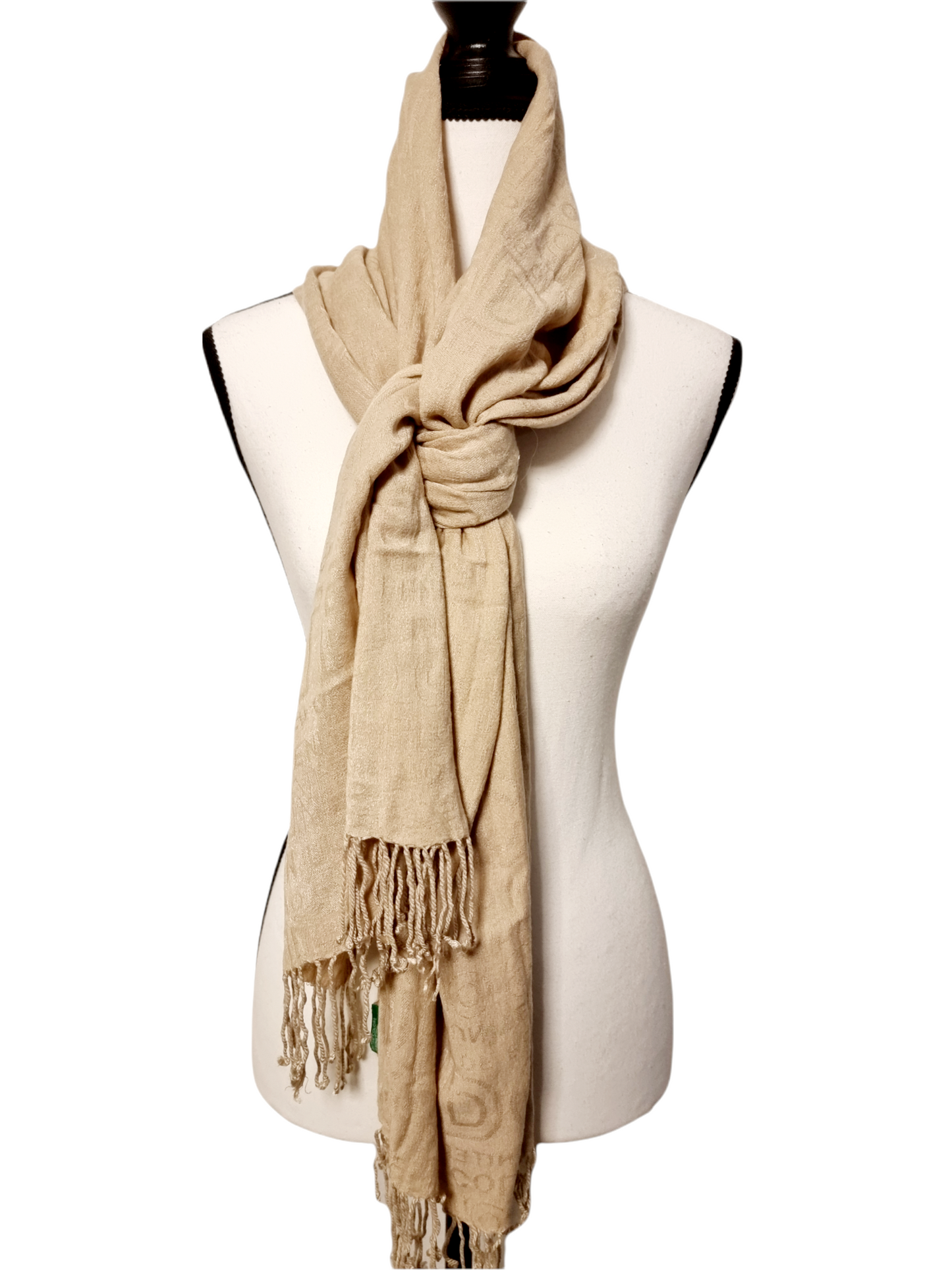 Echarpe beige à franges