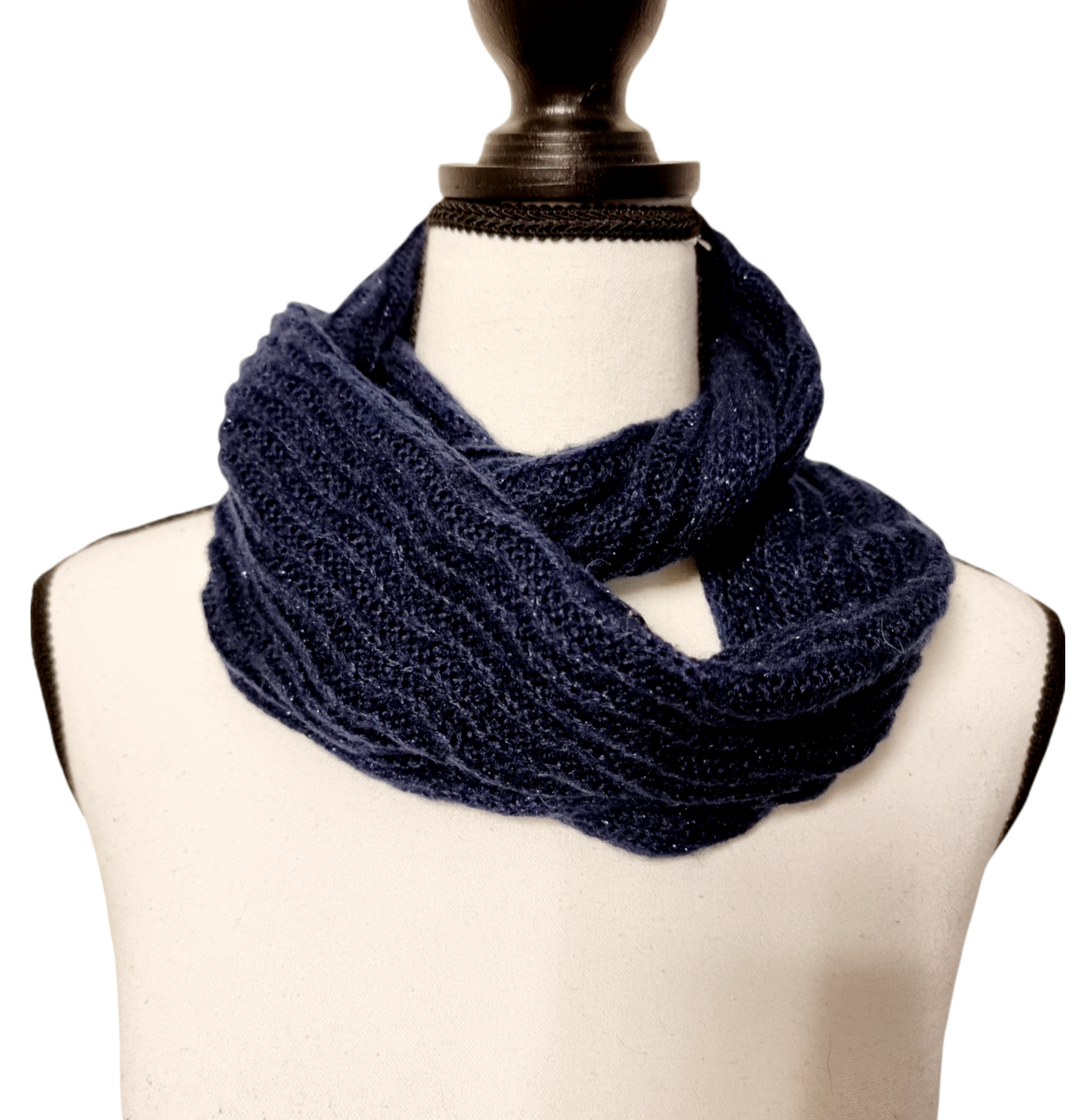 Echarpe tube en laine  bleu nuit