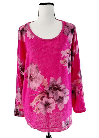 Pull léger fuchsia avec fleurs (SIZE : XL)