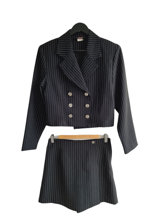 Tailleur short/jupe & blazer rayé noir & blanc (SIZE : T3)