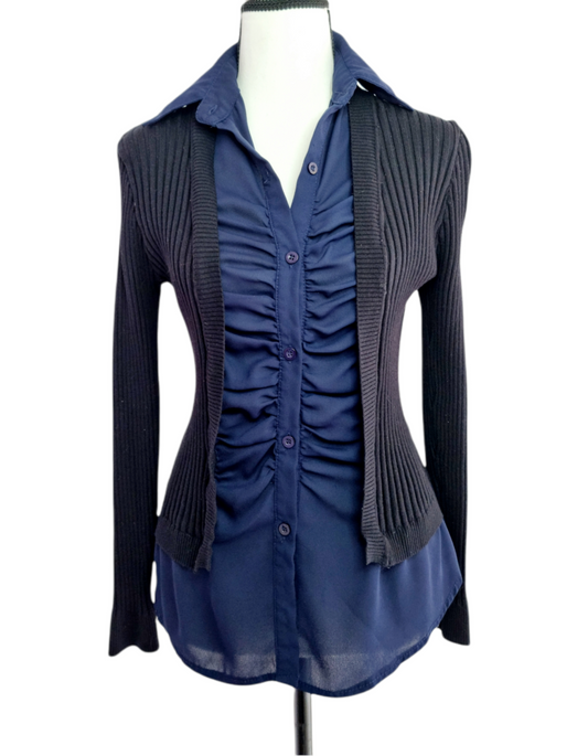 Pull-chemisier bleu marine (SIZE : 34/XS)