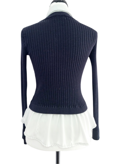 Pull-chemisier noir & blanc (SIZE : 34/XS)