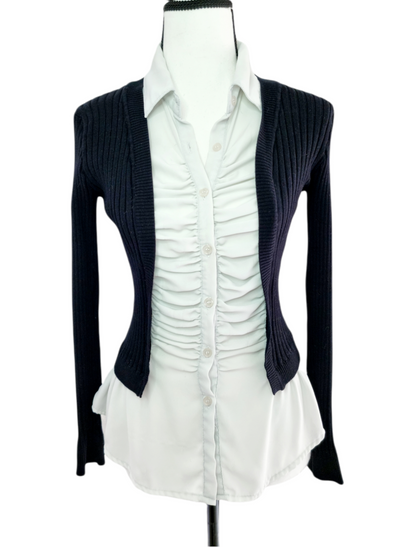 Pull-chemisier noir & blanc (SIZE : 34/XS)