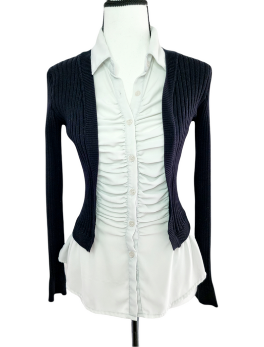 Pull-chemisier noir & blanc (SIZE : 34/XS)