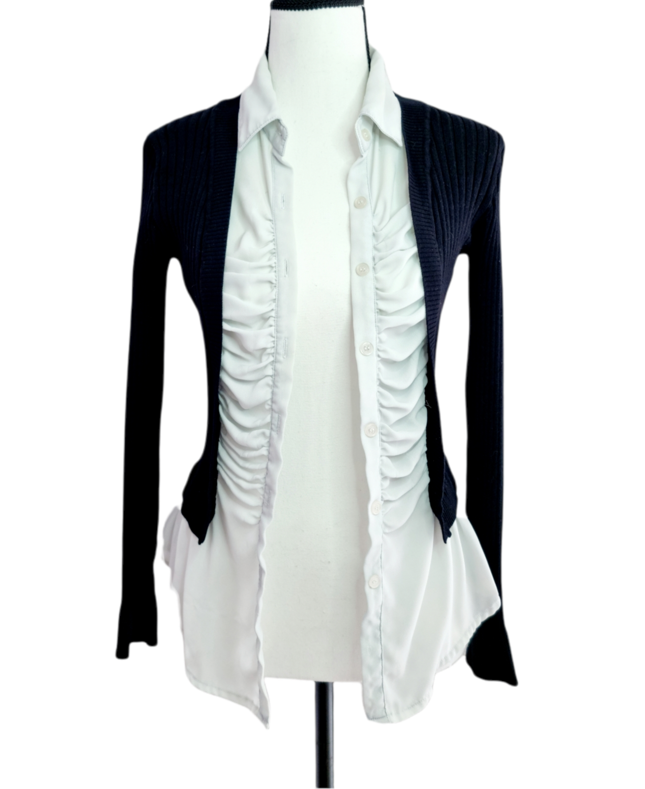 Pull-chemisier noir & blanc (SIZE : 34/XS)