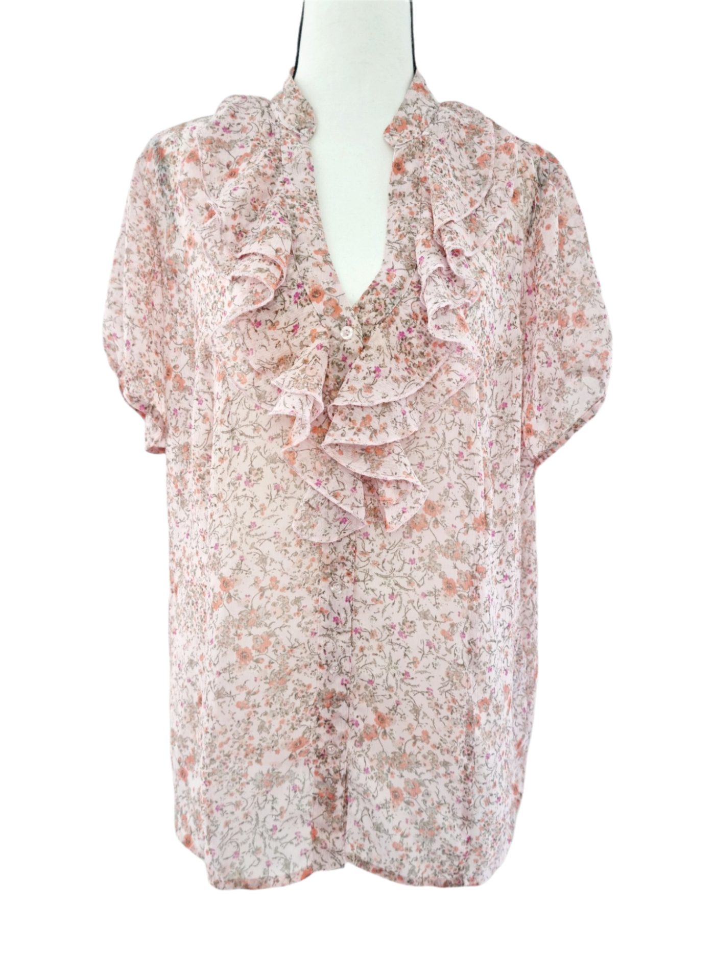 Blouse fleurie à volant (SIZE : 48)