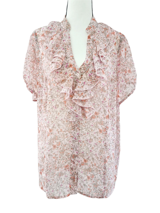 Blouse fleurie à volant (SIZE : 48)