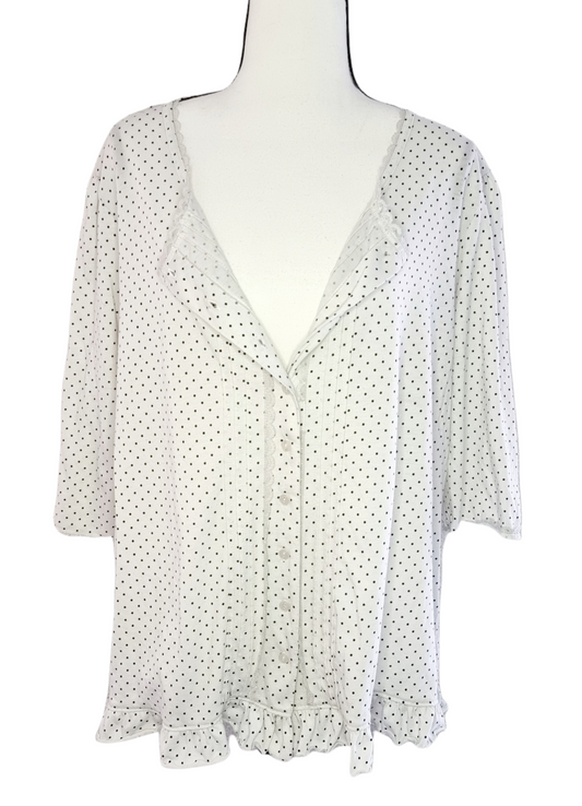 T-shirt de nuit – blanc à pois noir (SIZE : XL)