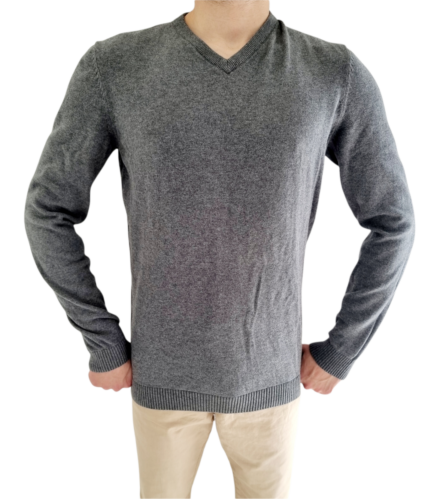 Pull gris col en V (SIZE : S)