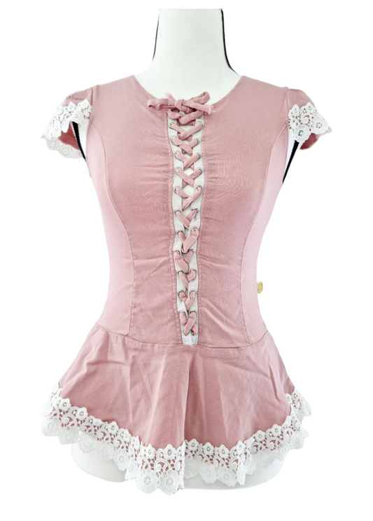 T-shirt avec dentelle & laçage croisé (SIZE : XXS)