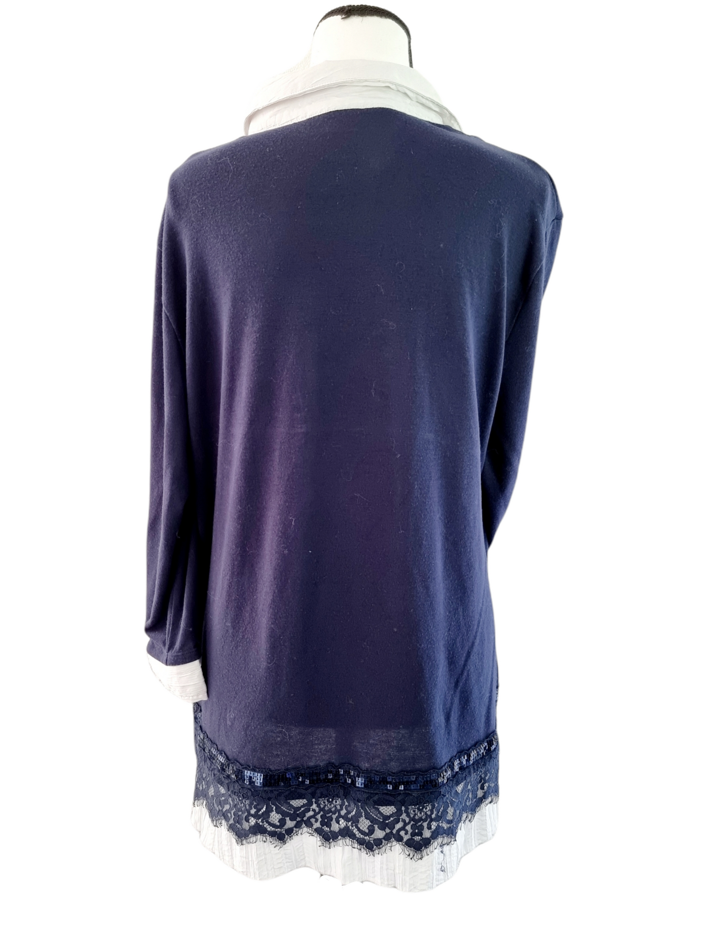 Pull à empiècement chemisier & dentelle (SIZE : EUR 46)