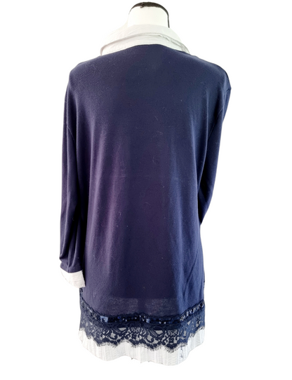 Pull à empiècement chemisier & dentelle (SIZE : EUR 46)