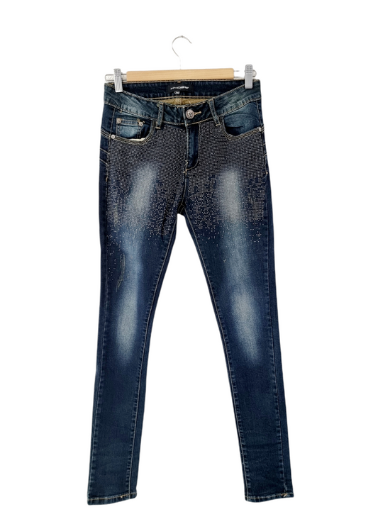 Jeans straight à strass (SIZE : 36)