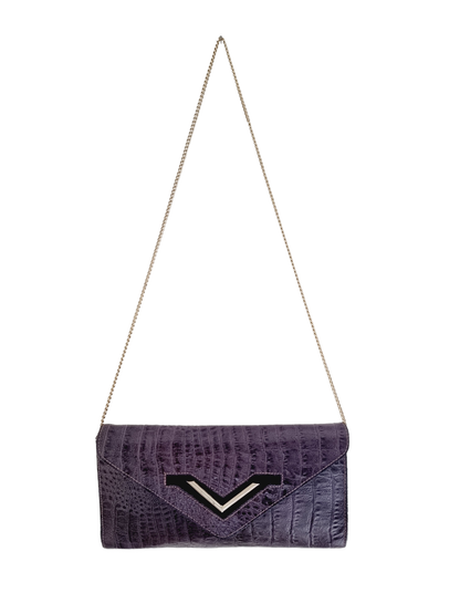 Pochette violette imitation croco