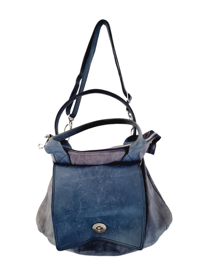 Sac épaule en cuir bleu/gris