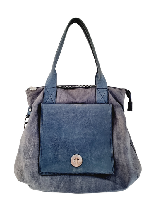 Sac épaule en cuir bleu/gris