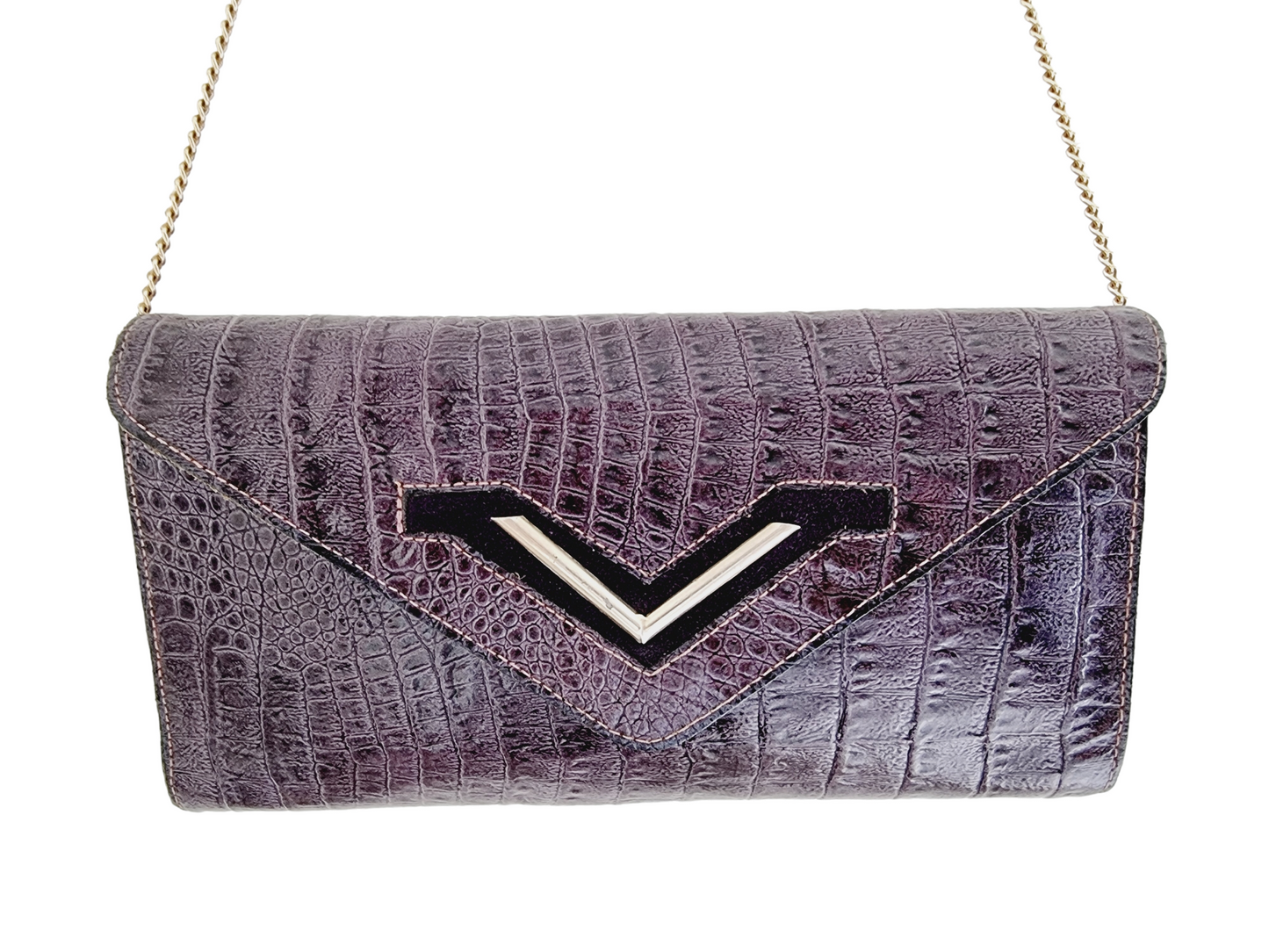 Pochette violette imitation croco