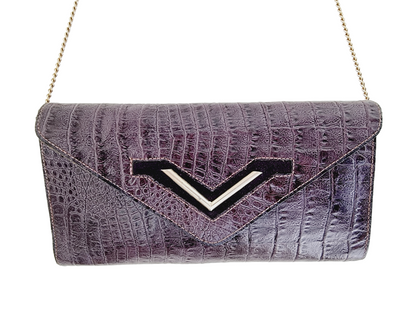 Pochette violette imitation croco