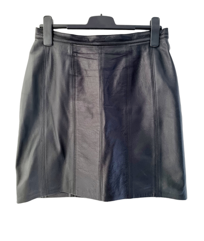 Jupe trapèze en cuir noir (SIZE : 40)